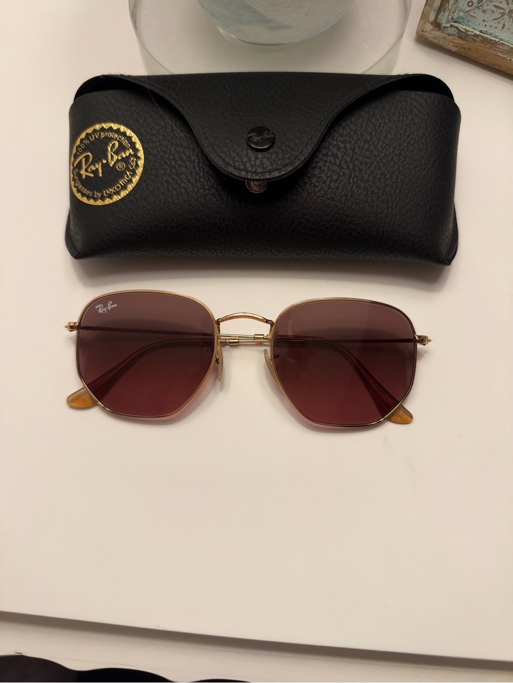 Ray-Ban Women's Gold Frame Sunglasses with Brown Lenses